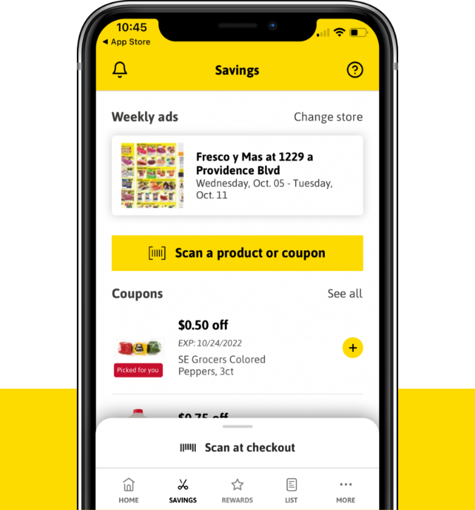 Fresco y Mas App Coupon Page