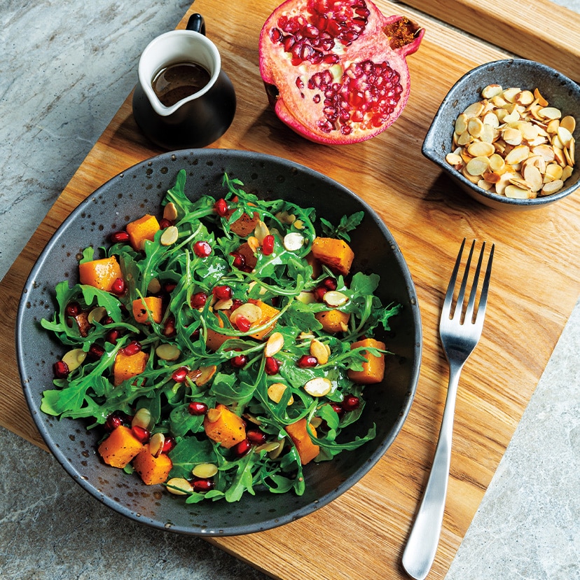 Roasted Squash, Pomegranate & Arugula Salad Recipe