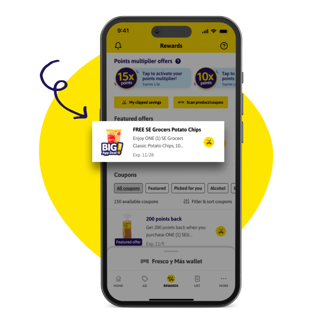 coupon on the rewards tab in Fresco app