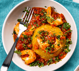 Shrimp mofongo on a plate